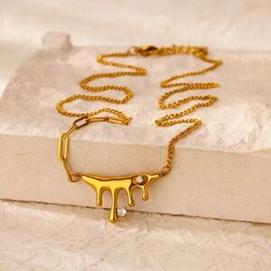 18K Gold Liquid Melting Mixed Chain Statement Necklace Diamond Accents No Fade